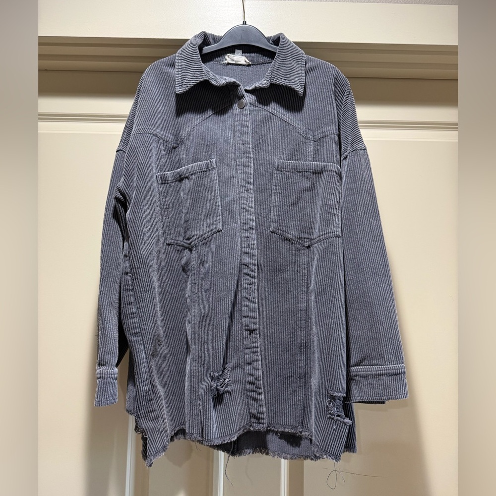 Altar'd State Charcoal Grey Ribbed Corduroy Jacket